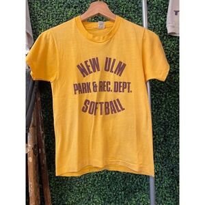 vtg 80s KIDS New Ulm SOFTBALL SPORTS Tee S // fade cute bright bold thin
